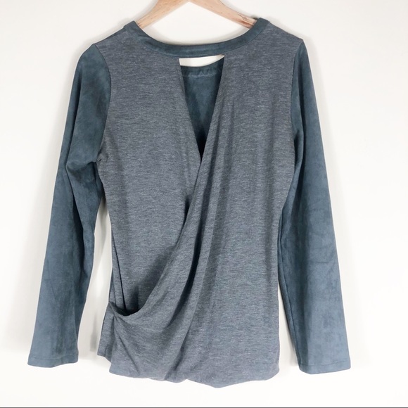 Miila Gray Faux Suede Open Back Blouse - Picture 3 of 5